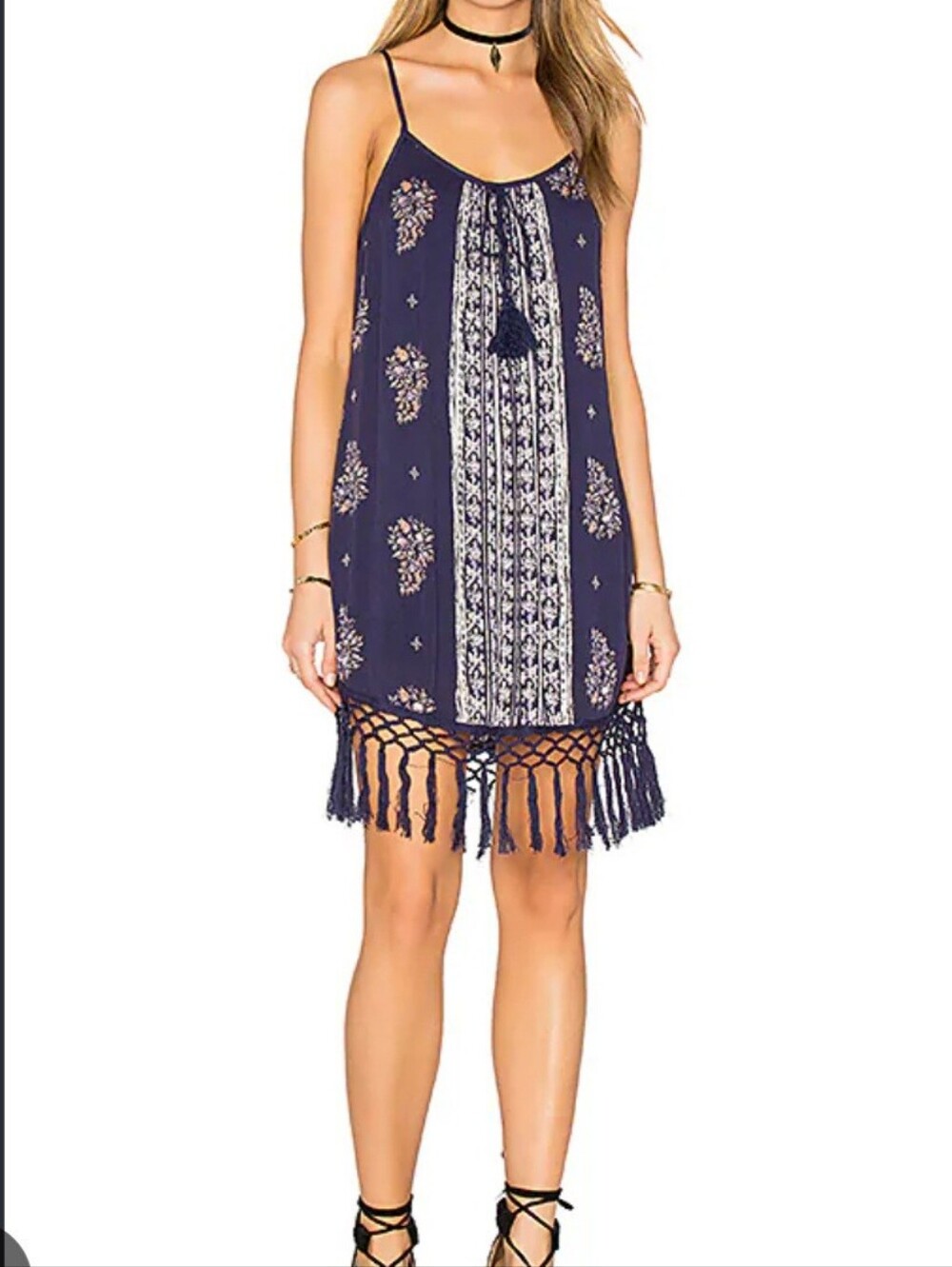 Band of Gypsies Boho Tassel Fringe Shift Slip Dress Coverup Small